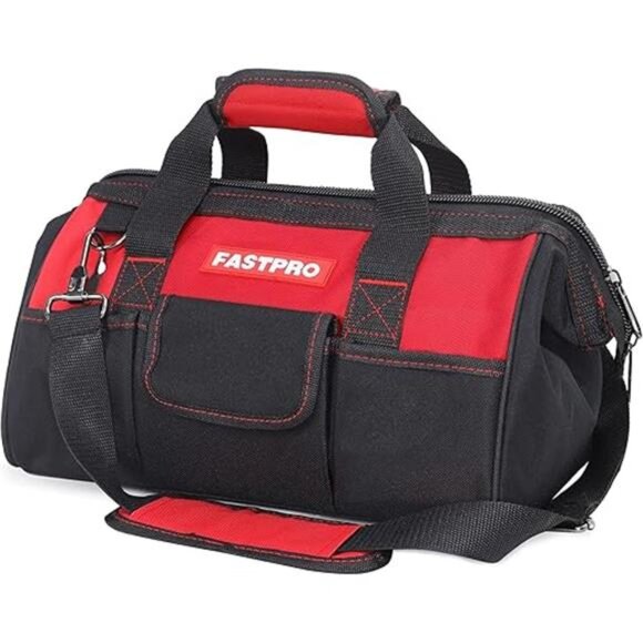14-Inch Zip-top Wide Mouth Open Storage Tool Bag, Classic Black&Red - Picture 16 of 16
